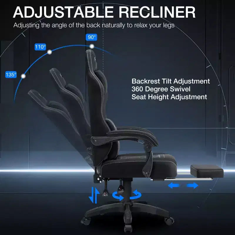 Hoffree Sedia da gaming massaggiante traspirante con poggiapiedi e regolabile, sedia da ufficio ergonomica per PC
