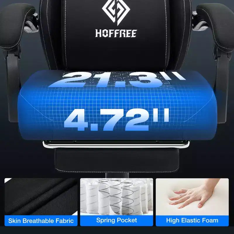 Hoffree Sedia da gaming massaggiante traspirante con poggiapiedi e regolabile, sedia da ufficio ergonomica per PC