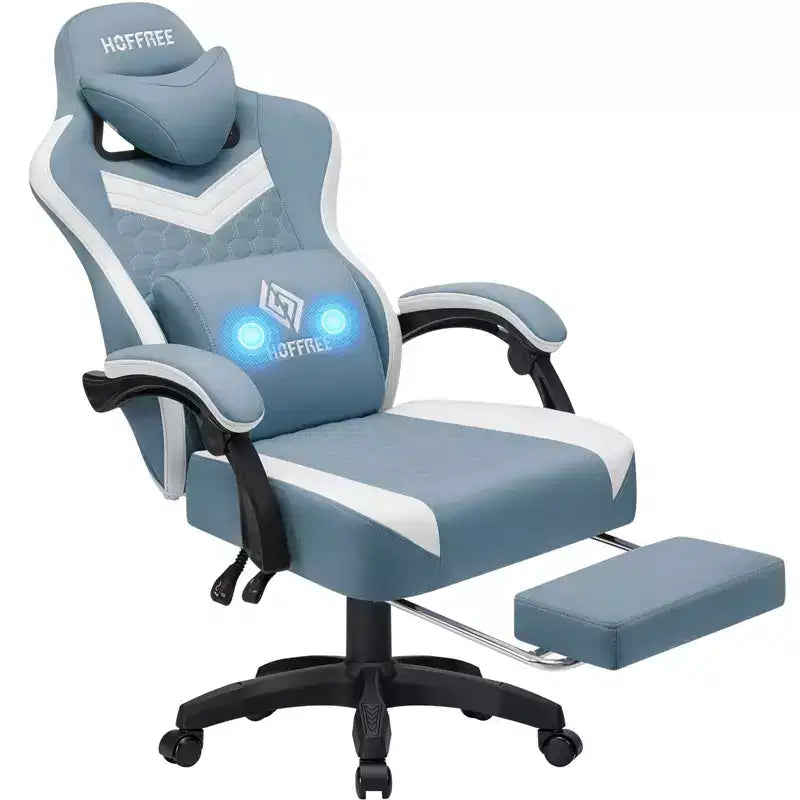 Hoffree Sedia da gaming massaggiante traspirante con poggiapiedi e regolabile, sedia da ufficio ergonomica per PC