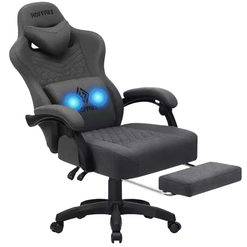 Hoffree Sedia da gaming massaggiante traspirante con poggiapiedi e regolabile, sedia da ufficio ergonomica per PC