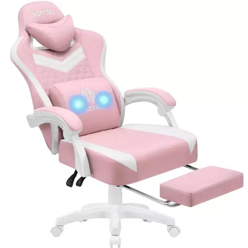 Hoffree Sedia da gaming massaggiante traspirante con poggiapiedi e regolabile, sedia da ufficio ergonomica per PC