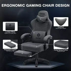 Hoffree Breathable Fabric Massage Gaming Chair Ergonomic Office PC Chair with Bluetooth Speaker & Footrest