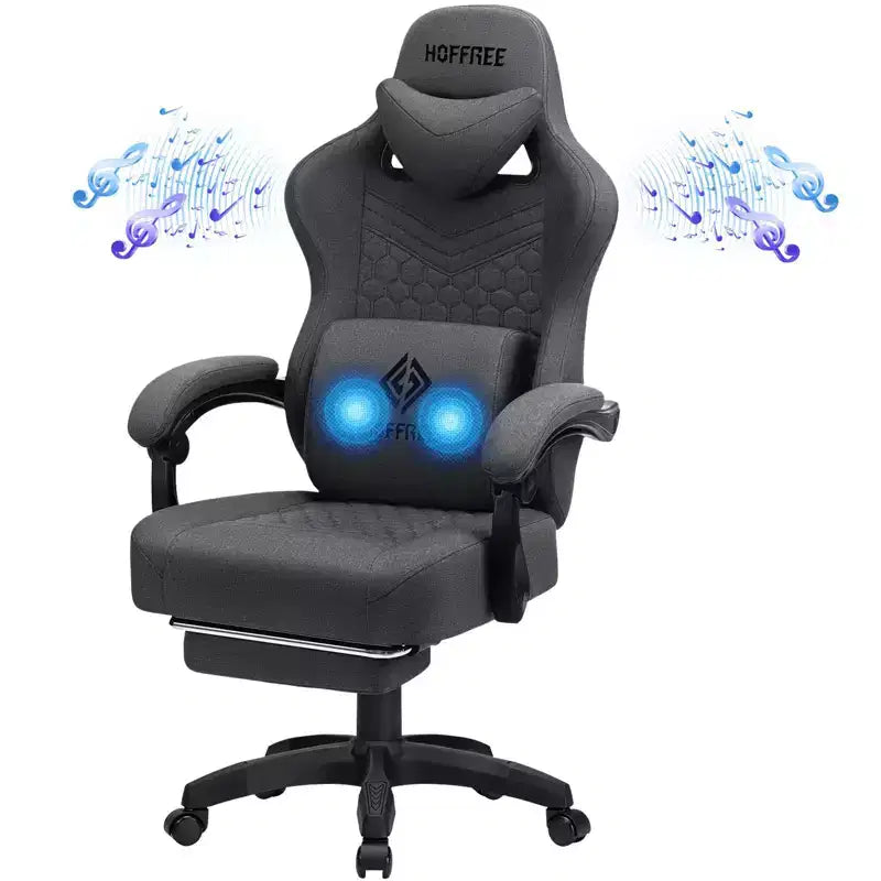 Sedia da gaming Hoffree traspirante con massaggio Sedia da ufficio ergonomica per PC con altoparlante Bluetooth e poggiapiedi