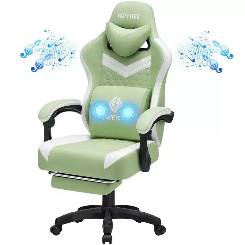 Sedia da gaming Hoffree traspirante con massaggio Sedia da ufficio ergonomica per PC con altoparlante Bluetooth e poggiapiedi