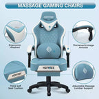 Hoffree Leather Massage Gaming Chair Ergonomic Office PC Chair with Bluetooth Speaker & Footrest