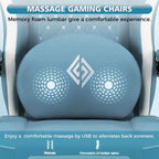 Hoffree Leather Massage Gaming Chair Ergonomic Office PC Chair with Bluetooth Speaker & Footrest