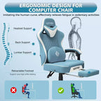 Hoffree Leather Massage Gaming Chair Ergonomic Office PC Chair with Bluetooth Speaker & Footrest