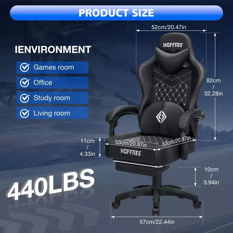 Hoffree Leather Massage Gaming Chair Ergonomic Office PC Chair with Bluetooth Speaker & Footrest