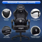 Hoffree Leather Massage Gaming Chair Ergonomic Office PC Chair with Bluetooth Speaker & Footrest