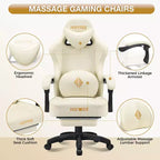 Hoffree Leather Massage Gaming Chair Ergonomic Office PC Chair with Bluetooth Speaker & Footrest