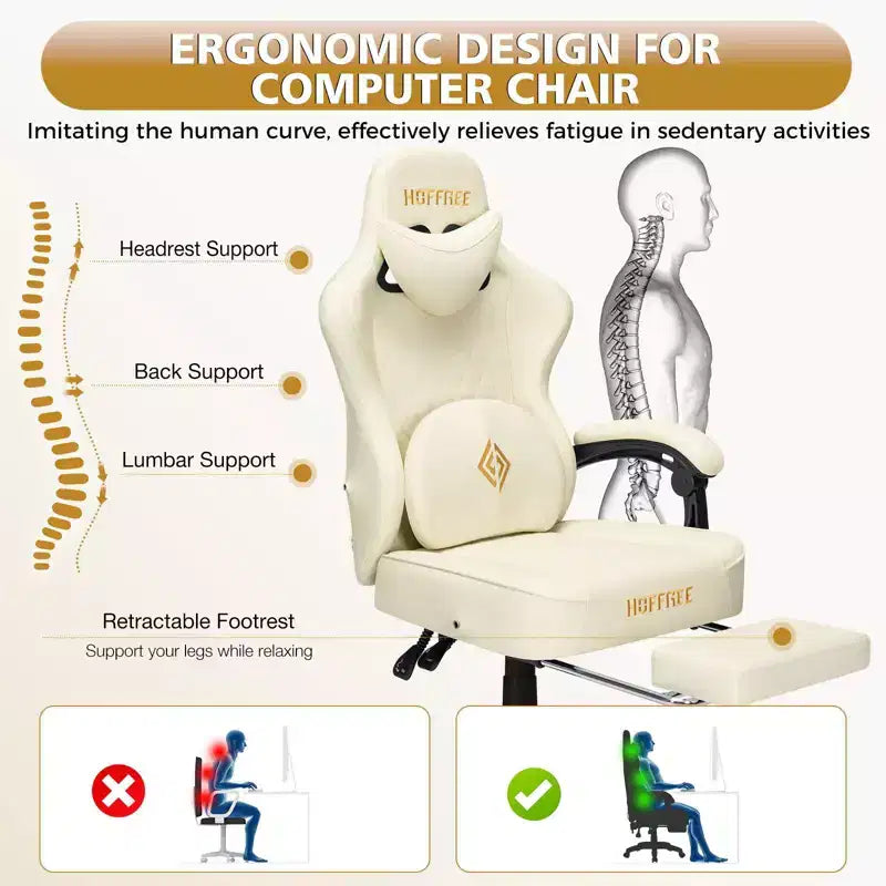 Hoffree Leather Massage Gaming Chair Ergonomic Office PC Chair with Bluetooth Speaker & Footrest
