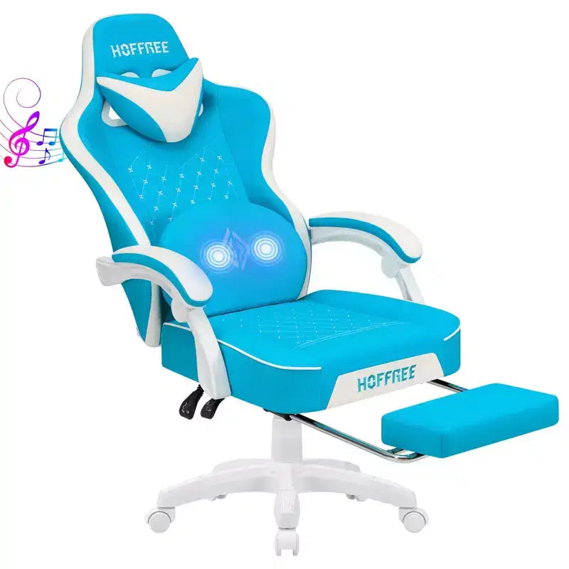 Sedia da gaming massaggiante in pelle Hoffree, ergonomica da ufficio per PC con altoparlante Bluetooth e poggiapiedi