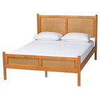 Set camera da letto Queen Size Baxton Studio Jenn 5 pezzi in legno marrone dorato stile Japandi con rattan effetto invecchiato
