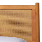Set camera da letto Queen Size Baxton Studio Jenn 5 pezzi in legno marrone dorato stile Japandi con rattan effetto invecchiato