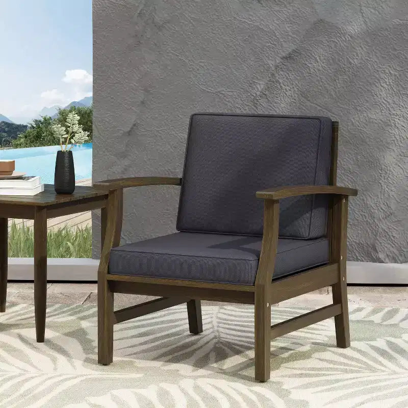 GDFStudio Abena Outdoor Acacia Wood Club Chair with Cushions