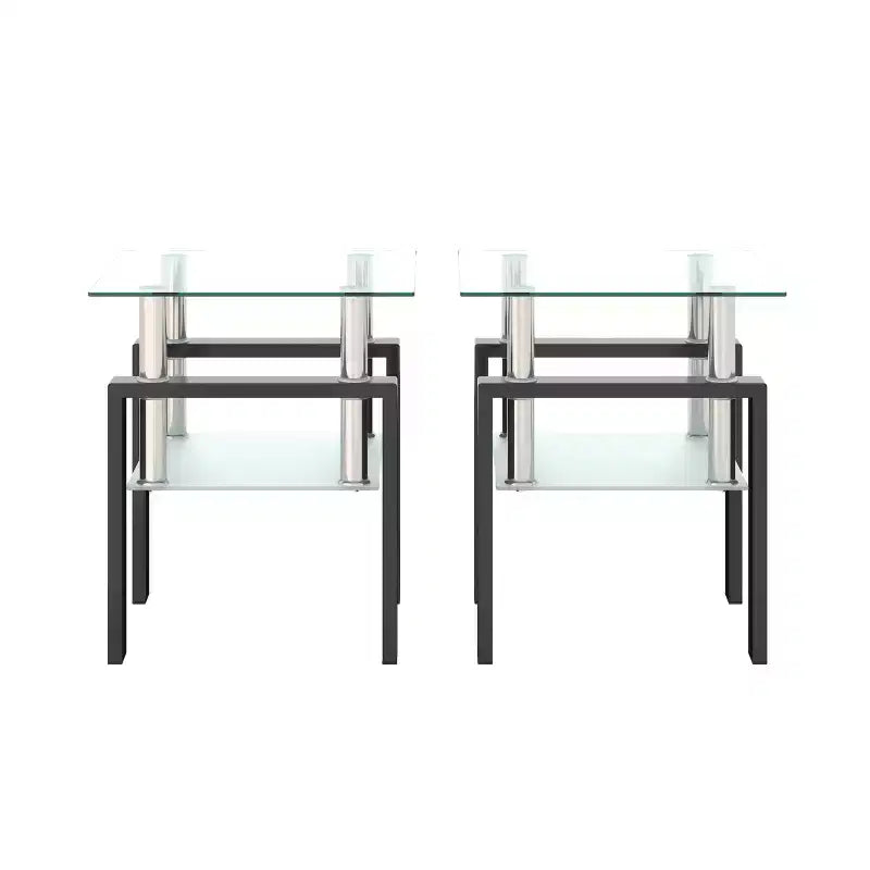 MAYEERTY Tavolino Moderno in Vetro Temperato, Tavolino Laterale Quadrato per Soggiorno Camera da Letto, Set da 2, Trasparente