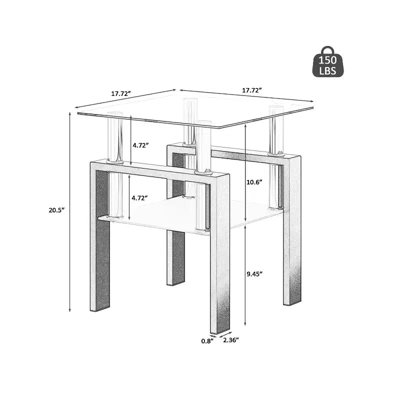 MAYEERTY Tavolino Moderno in Vetro Temperato, Tavolino Laterale Quadrato per Soggiorno Camera da Letto, Set da 2, Trasparente