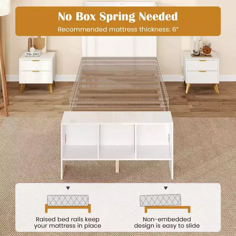 Costway Twin/Full Size Bed Frame with Storage Headboard & Footboard LED Bed Frame with 2 USB Ports