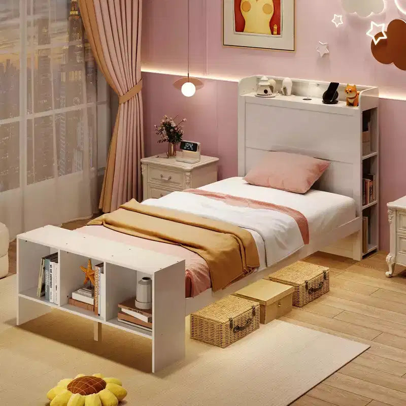 Costway Twin/Full Size Bed Frame with Storage Headboard & Footboard LED Bed Frame with 2 USB Ports