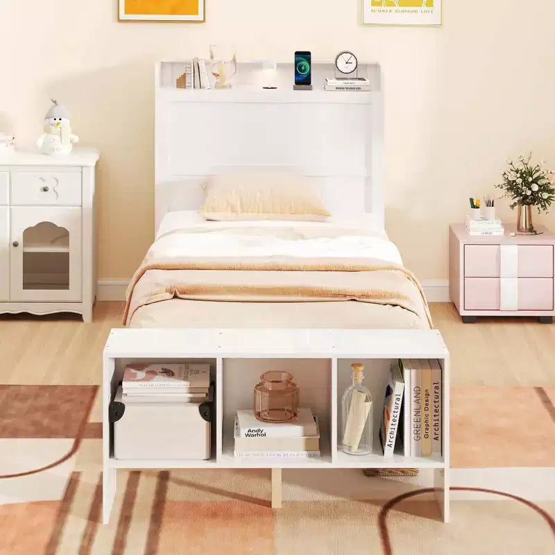 Costway Twin/Full Size Bed Frame with Storage Headboard & Footboard LED Bed Frame with 2 USB Ports