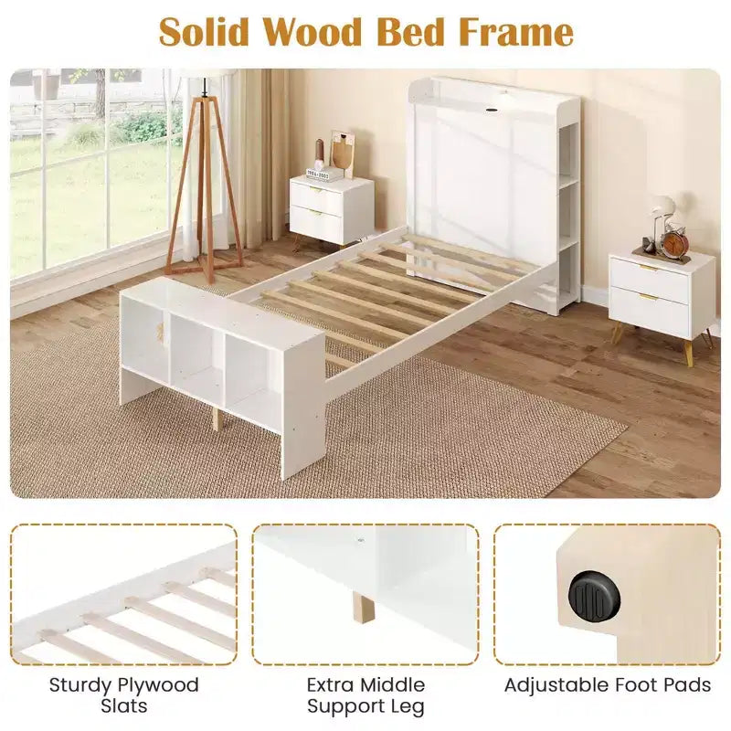 Costway Twin/Full Size Bed Frame with Storage Headboard & Footboard LED Bed Frame with 2 USB Ports