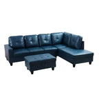 Blue Semi-PU Leather Sectional Sofa - Modern L-Shaped Design, Tufted Cushions, Storage Ottoman, Contemporary Home Dcor