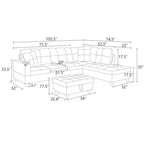 Blue Semi-PU Leather Sectional Sofa - Modern L-Shaped Design, Tufted Cushions, Storage Ottoman, Contemporary Home Dcor