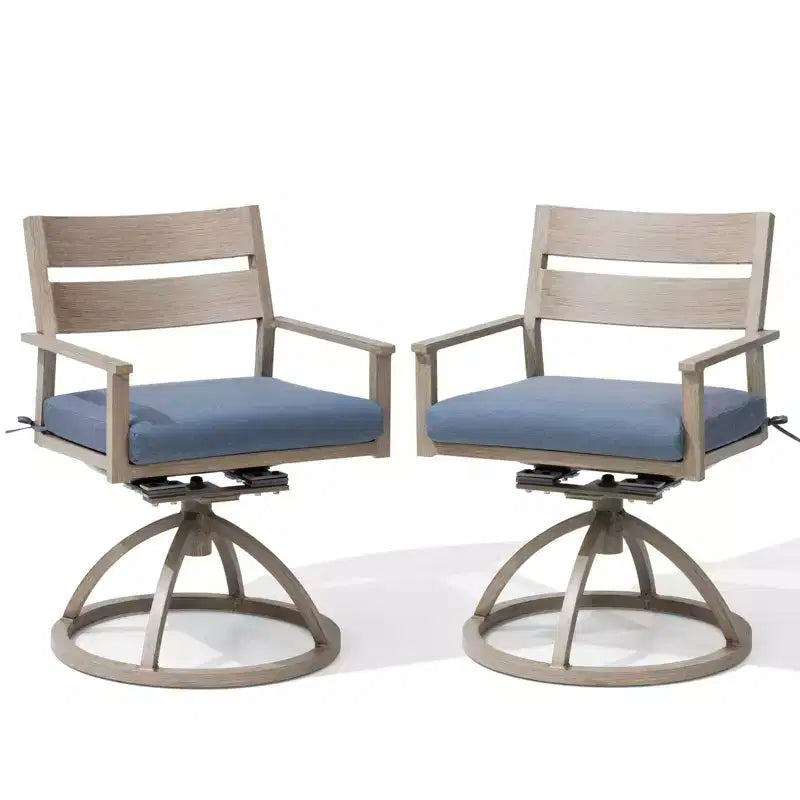 Crestlive Products Patio 2pc 360 Swivel Outdoor Dining Chairs Aluminum Frame, Wood Grain Finish with Sunbrella Cushion