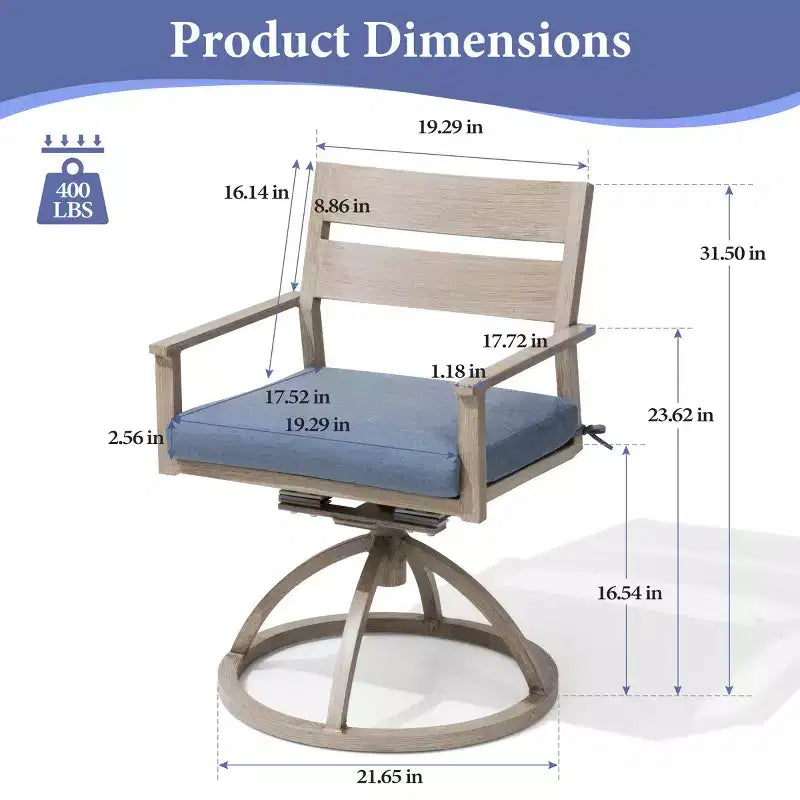 Crestlive Products Patio 2pc 360 Swivel Outdoor Dining Chairs Aluminum Frame, Wood Grain Finish with Sunbrella Cushion