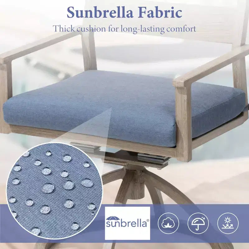 Crestlive Products Patio 2pc 360 Swivel Outdoor Dining Chairs Aluminum Frame, Wood Grain Finish with Sunbrella Cushion