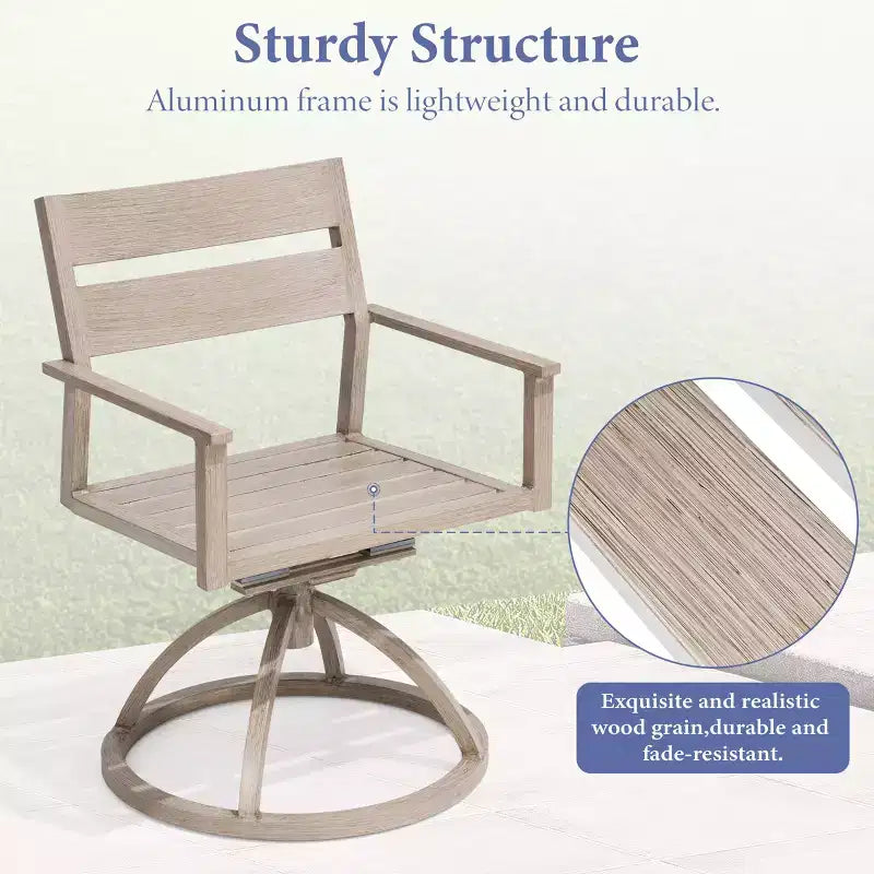 Crestlive Products Patio 2pc 360 Swivel Outdoor Dining Chairs Aluminum Frame, Wood Grain Finish with Sunbrella Cushion