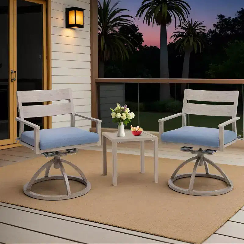 Crestlive Products Patio 2pc 360 Swivel Outdoor Dining Chairs Aluminum Frame, Wood Grain Finish with Sunbrella Cushion