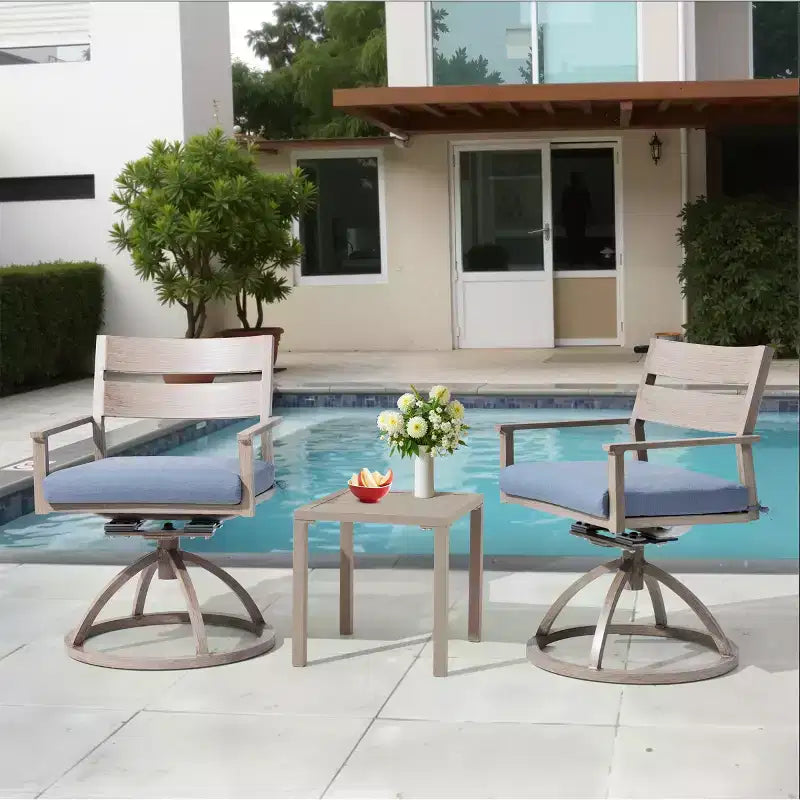 Crestlive Products Patio 2pc 360 Swivel Outdoor Dining Chairs Aluminum Frame, Wood Grain Finish with Sunbrella Cushion