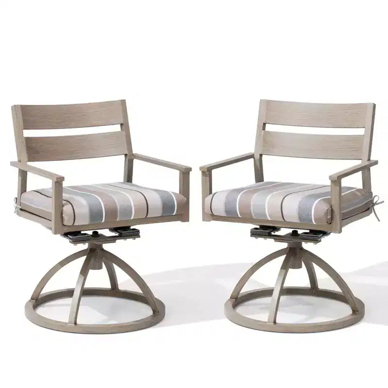 Crestlive Products Patio 2pc 360 Swivel Outdoor Dining Chairs Aluminum Frame, Wood Grain Finish with Sunbrella Cushion