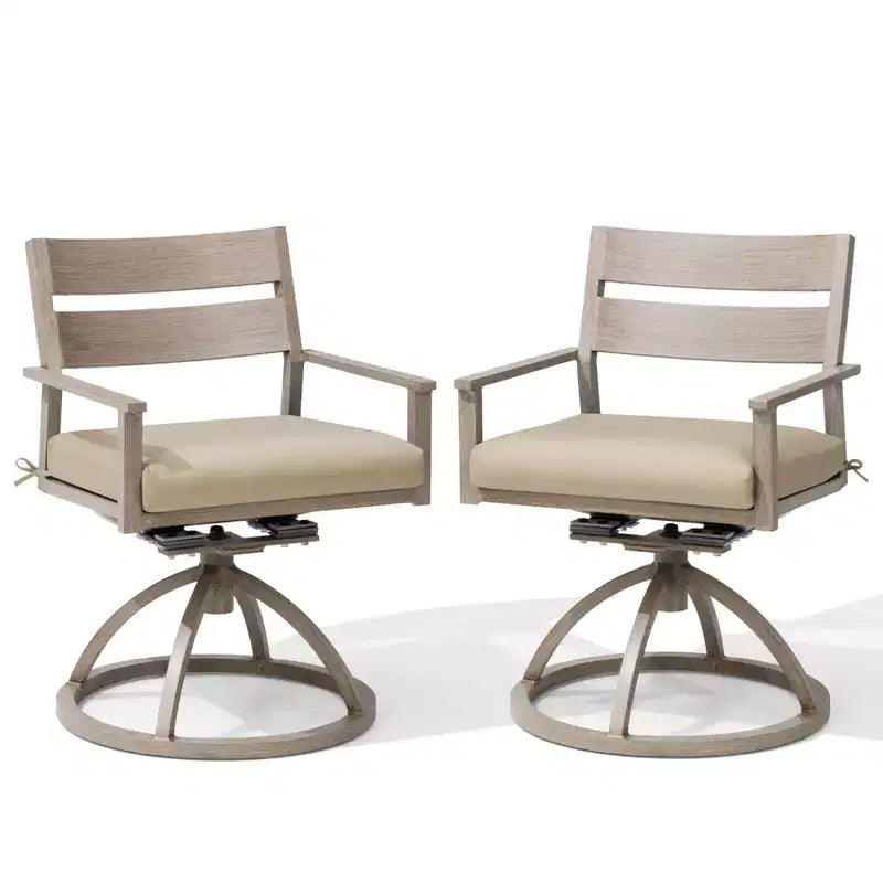 Crestlive Products Patio 2pc 360 Swivel Outdoor Dining Chairs Aluminum Frame, Wood Grain Finish with Sunbrella Cushion