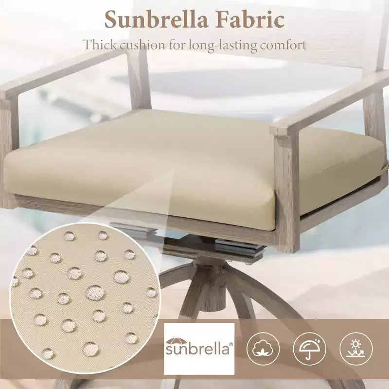 Crestlive Products Patio 2pc 360 Swivel Outdoor Dining Chairs Aluminum Frame, Wood Grain Finish with Sunbrella Cushion