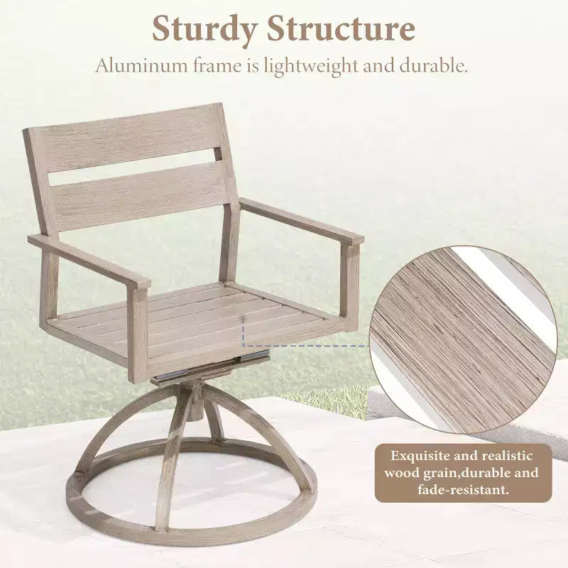 Crestlive Products Patio 2pc 360 Swivel Outdoor Dining Chairs Aluminum Frame, Wood Grain Finish with Sunbrella Cushion