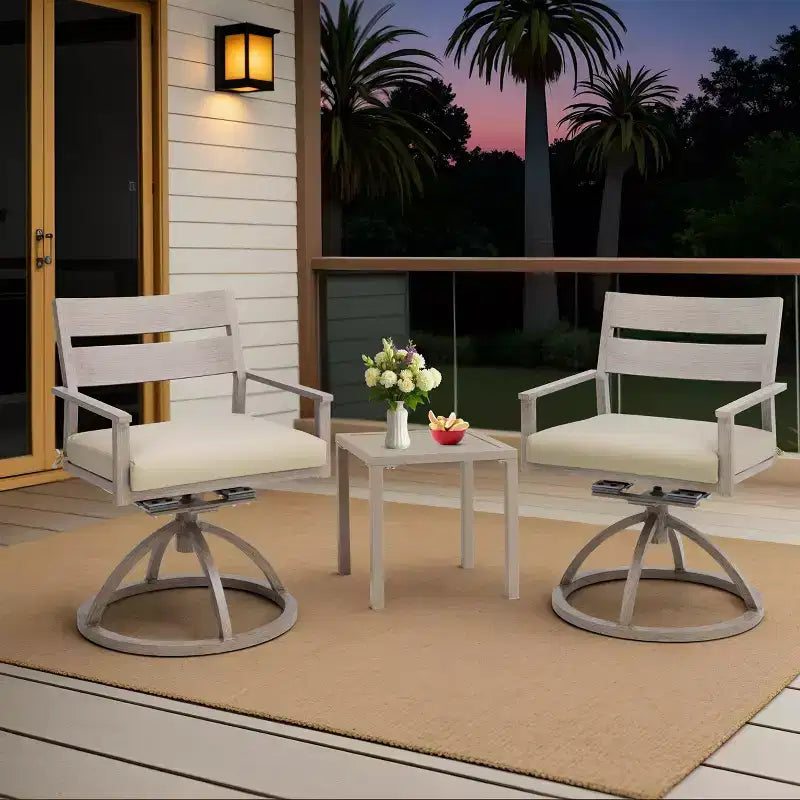 Crestlive Products Patio 2pc 360 Swivel Outdoor Dining Chairs Aluminum Frame, Wood Grain Finish with Sunbrella Cushion