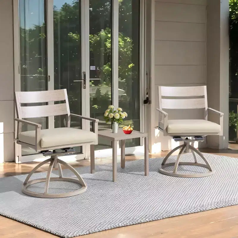 Crestlive Products Patio 2pc 360 Swivel Outdoor Dining Chairs Aluminum Frame, Wood Grain Finish with Sunbrella Cushion