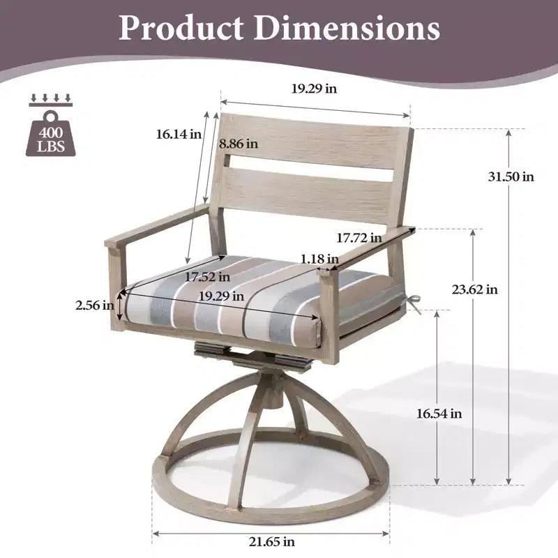 Crestlive Products Patio 2pc 360 Swivel Outdoor Dining Chairs Aluminum Frame, Wood Grain Finish with Sunbrella Cushion