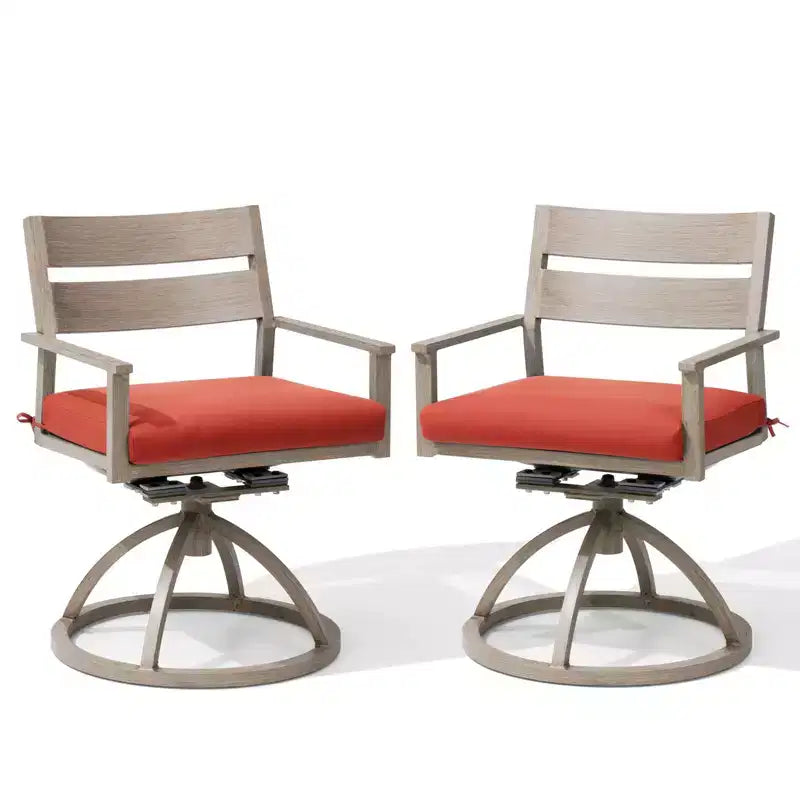 Crestlive Products Patio 2pc 360 Swivel Outdoor Dining Chairs Aluminum Frame, Wood Grain Finish with Sunbrella Cushion