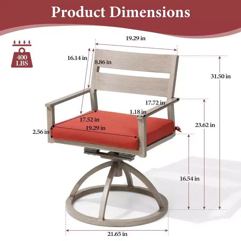 Crestlive Products Patio 2pc 360 Swivel Outdoor Dining Chairs Aluminum Frame, Wood Grain Finish with Sunbrella Cushion