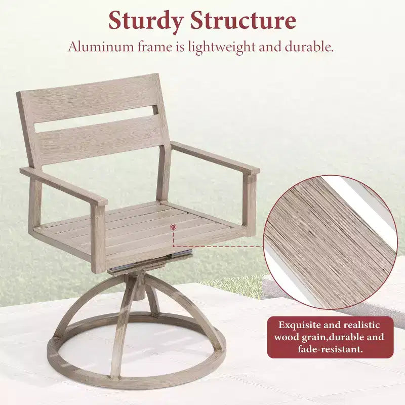Crestlive Products Patio 2pc 360 Swivel Outdoor Dining Chairs Aluminum Frame, Wood Grain Finish with Sunbrella Cushion