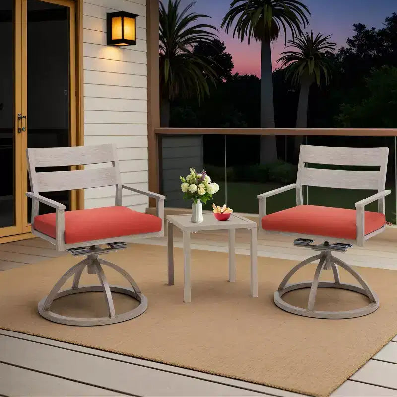 Crestlive Products Patio 2pc 360 Swivel Outdoor Dining Chairs Aluminum Frame, Wood Grain Finish with Sunbrella Cushion