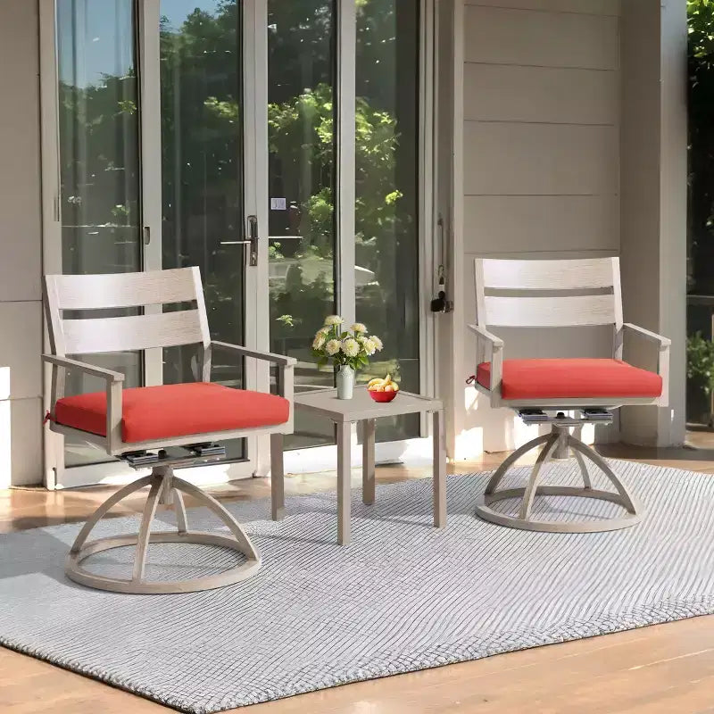Crestlive Products Patio 2pc 360 Swivel Outdoor Dining Chairs Aluminum Frame, Wood Grain Finish with Sunbrella Cushion