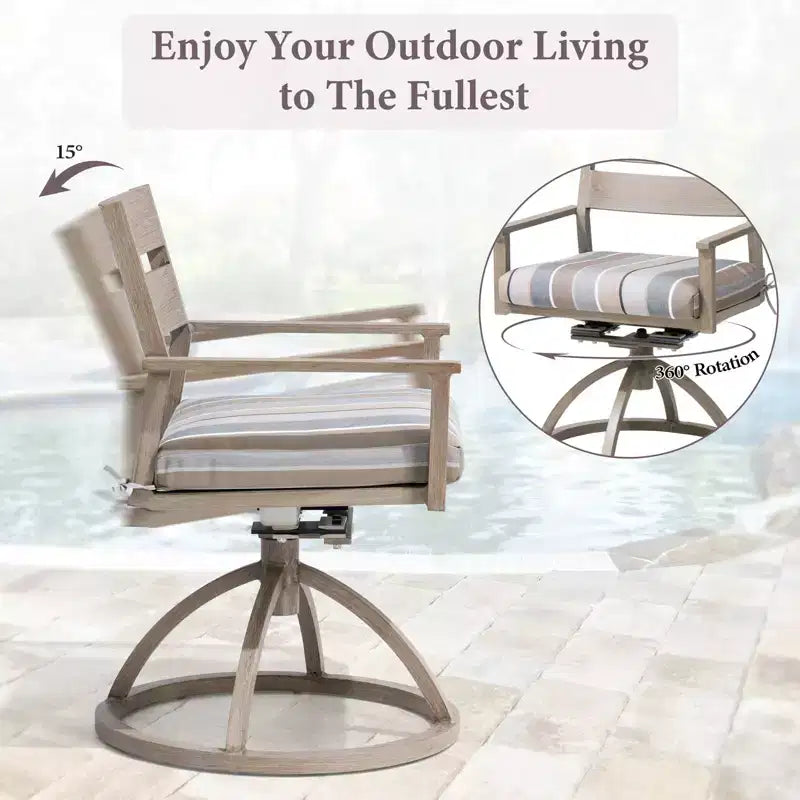 Crestlive Products Patio 2pc 360 Swivel Outdoor Dining Chairs Aluminum Frame, Wood Grain Finish with Sunbrella Cushion