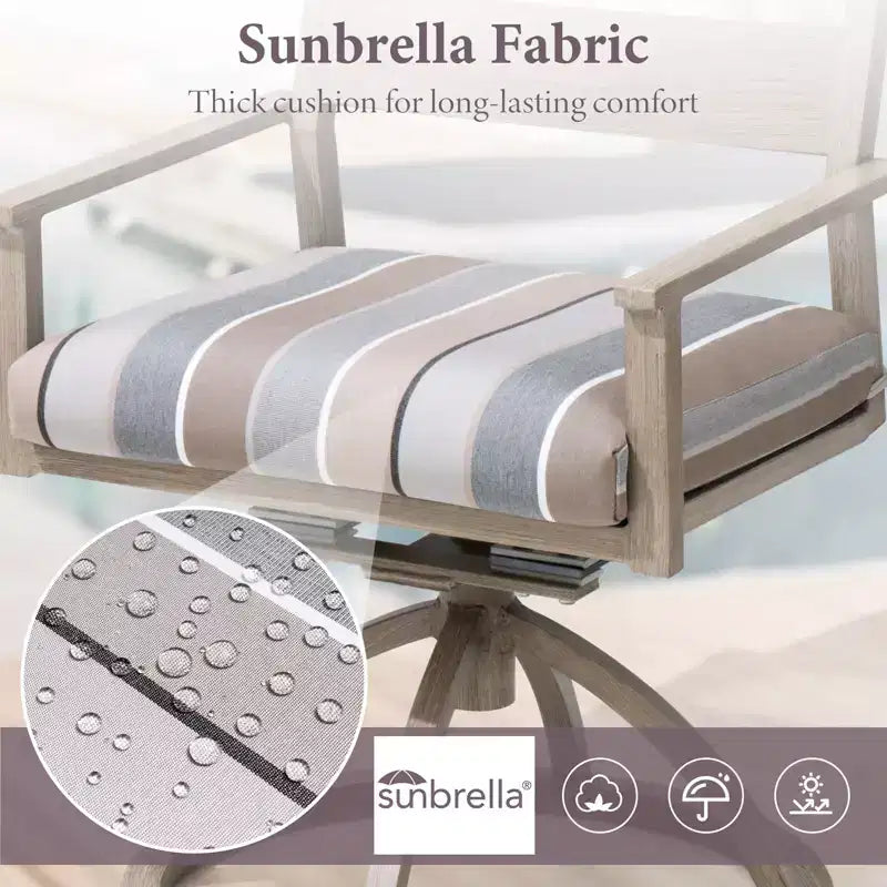 Crestlive Products Patio 2pc 360 Swivel Outdoor Dining Chairs Aluminum Frame, Wood Grain Finish with Sunbrella Cushion
