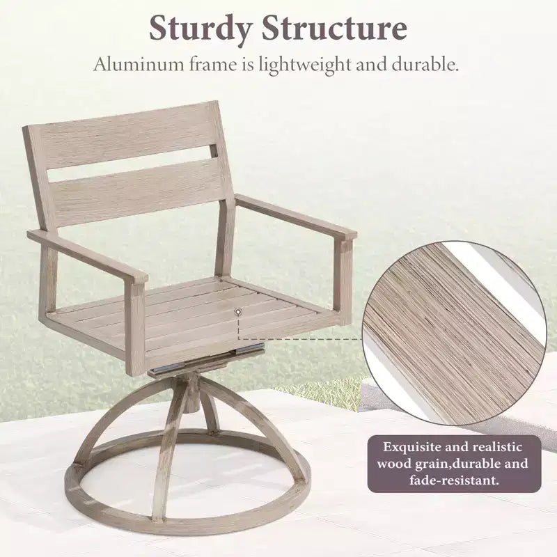 Crestlive Products Patio 2pc 360 Swivel Outdoor Dining Chairs Aluminum Frame, Wood Grain Finish with Sunbrella Cushion