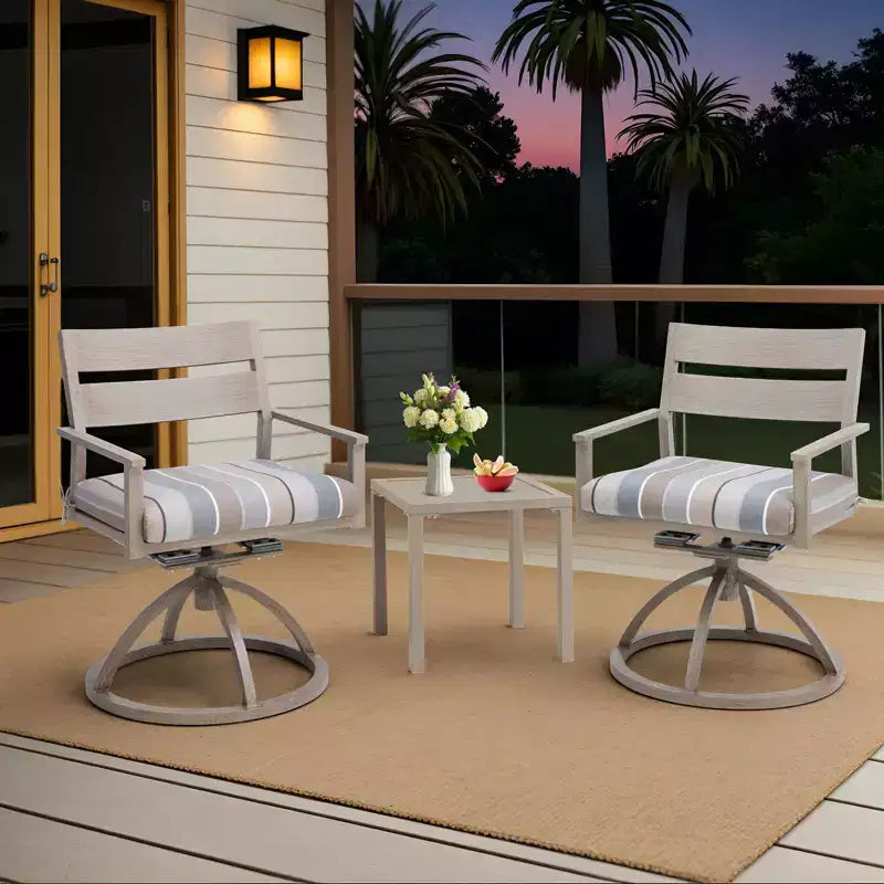 Crestlive Products Patio 2pc 360 Swivel Outdoor Dining Chairs Aluminum Frame, Wood Grain Finish with Sunbrella Cushion