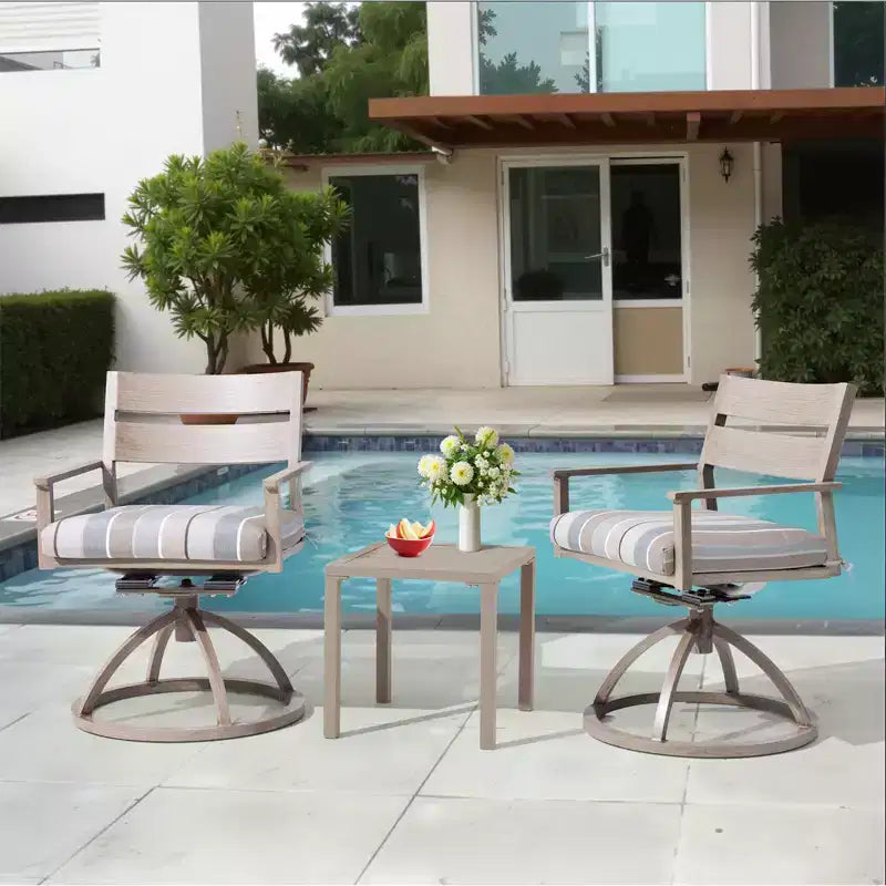 Crestlive Products Patio 2pc 360 Swivel Outdoor Dining Chairs Aluminum Frame, Wood Grain Finish with Sunbrella Cushion
